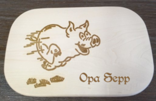 Preview: Brotzeitbrett, Vesperbrett - Motivbrett Rennsau - Holzteller Ahorn mit Motiv und Namensgravur