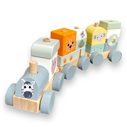 Holzzug mit Bauklötzen und Tiermotiven - Gerne auch mit Babydaten, Tierzug
