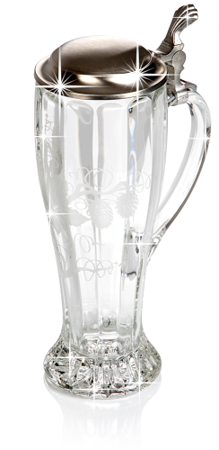 Weizenbierglas mit Sternboden und Zinndeckel Motiv Hopfen - Weißbierglas