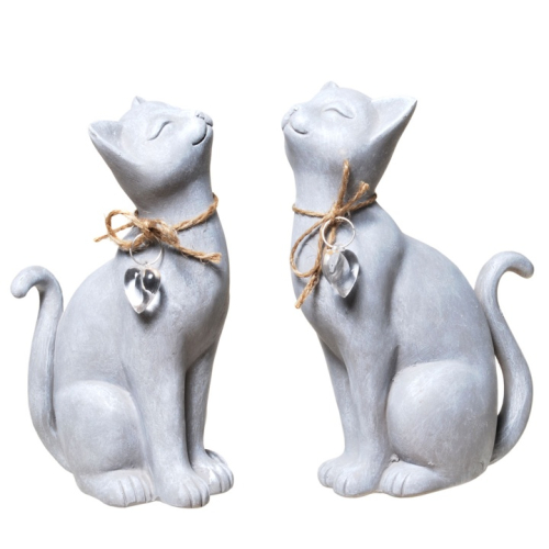 Die sitzende Katze mit Herzkette aus Polyresin