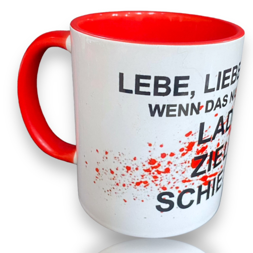 Preview: Kaffeehaferl für Genervte mit Aufdruck - Lade, Ziele, Schiesse