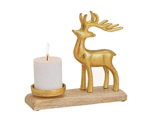 Metall Kerzenhalter Hirsch auf Mangoholz,