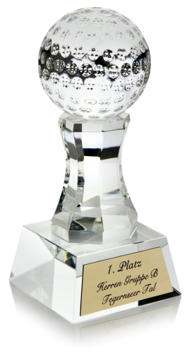 Preview: Der gläserne Golf Pokal, Ehrenpreis, Glastrophäe für Golfer aus Kristallglas incl. Gravur