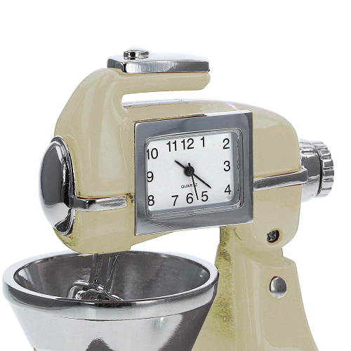 Preview: Die geniale Küchenmaschine als Schreibtischuhr für alle Hausfrauen!  Miniaturuhr Versilbert