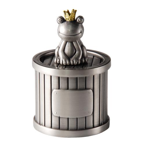 Die massive Zahn oder Lockendose Froschkönig in Zinn-Finish-Gravurfähig