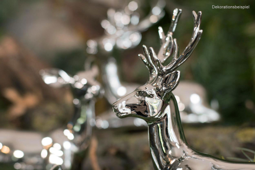 Preview: Hirschpaar stehend silber glänzend, Deko Hirsche silber, Hirschpaar 2 teilig