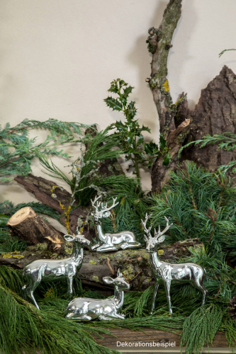 Preview: Hirschpaar stehend silber glänzend, Deko Hirsche silber, Hirschpaar 2 teilig