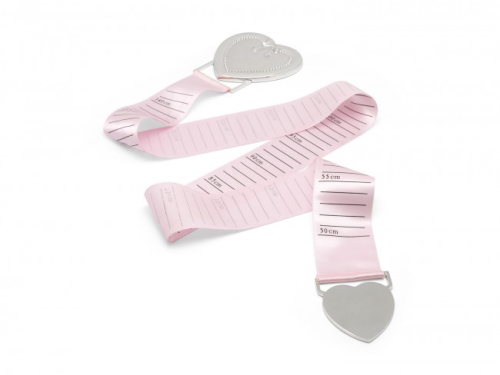 Preview: Baby Maßband mit Silber Herz - Größenskala Blau und Rosa - Messband inkl. Gravur