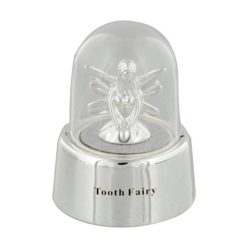 Preview: Die silberne Milchzahndose mit Zahnfee &  Glaskuppel - Gravurfähig