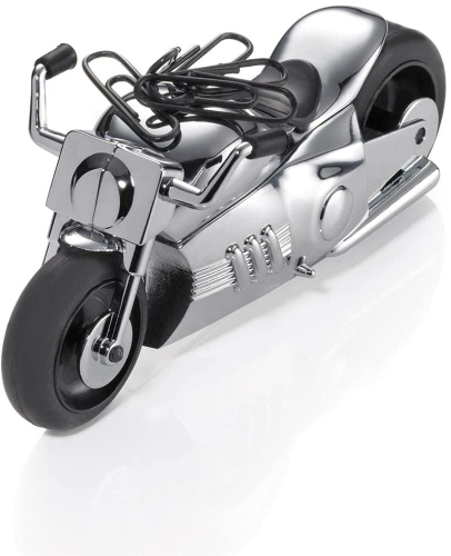 Der versilberte Motorrad Büroklammerhalter und Briefbeschwerer von Troika