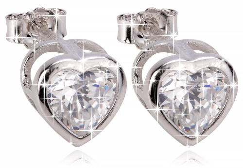 Preview: Die edlen Ohrstecker Herz mit Zirkonia - Echt Silber!!