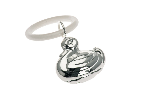 Babyrassel Ente am Beissring versilbert - Silberrassel