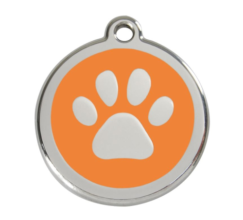Der hochwertige Halsbandanhänger Red Dingo - Edelstahl Hundemarke Orange mit Pfote - Tieranhänger Gr.M- Tiermarke incl. Gravur