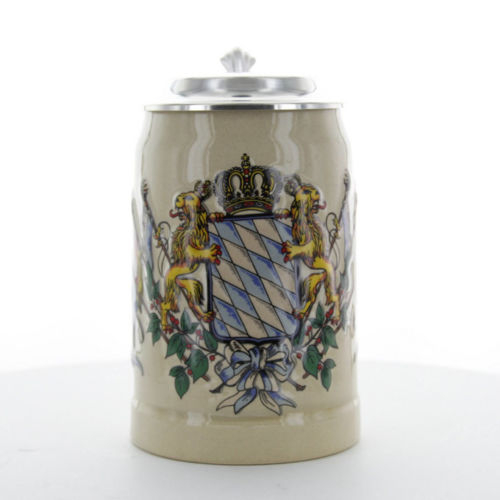 Reliefkrug Bayern - Bayerischer Bierkrug mit Zinndeckel-Gravurfähig