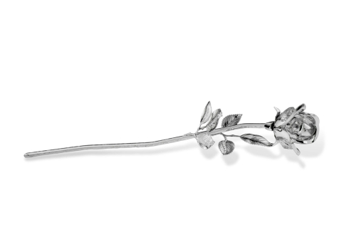 Silberrose mit 3 Kristallen 30 cm - Rose aus Silber - Versilberte Rose