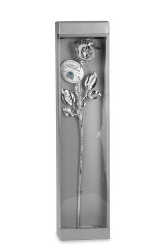 Silberrose mit 3 Kristallen 30 cm - Rose aus Silber - Versilberte Rose