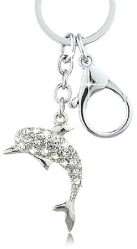 Der wunderschöne funkelnde Schlüsselanhänger Strass - Delphin mit klaren Kristallsteinchen