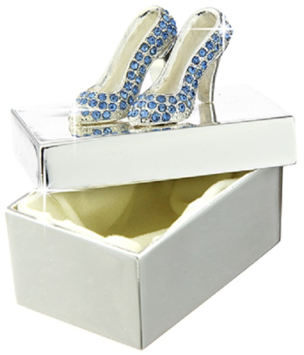 Preview: Die silberne Schmuckdose High Heels Stöckelschuh mit blauem Zirkonia!