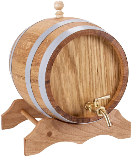 Preview: Eichenfass 1 Liter mit Bock Messinghahn und Gravur geölt