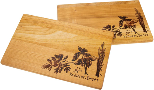 Preview: Kräuterbrett aus massivem Kirschholz incl. Gravur,  Schneidbrett mit Kräuterdruck geölt 30 x 18 x 1,5 cm