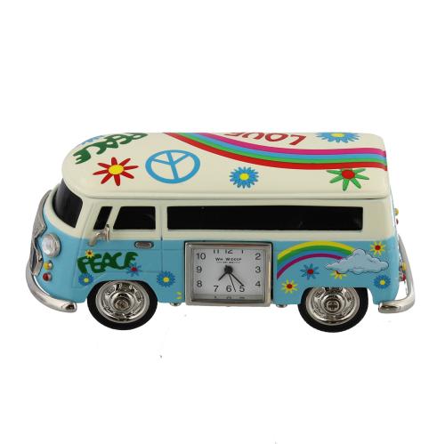 Die bunte Schreibtischuhr Campingbus - Miniaturuhr im Hippiestyle
