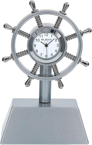 Preview: Die versilberte Schreibtischuhr Schiffsrad- Miniaturuhr