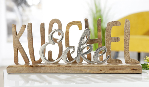 Preview: Schriftzug Kuschelecke Holz mit Alu auf Sockel