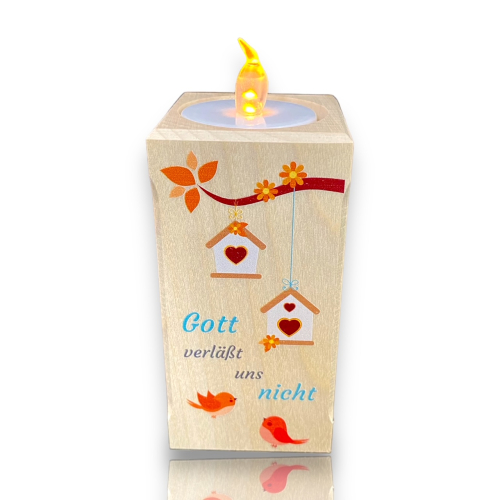 Preview: Teelichthalter mit Engel - Ton Schutzengel mit LED Teelicht - Nachtlicht für das Kinderzimmer, Gravurfähig