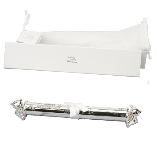 Preview: Die silberne Twinkle Rolle für die Geburtsurkunde - Taufgeschenk Geburtsurkundenrolle mit Bärchen Versilbert