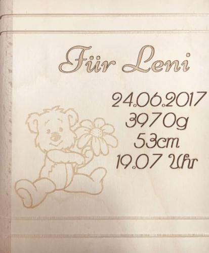 Preview: Sparbuch zur Geburt mit Geburtsdatengravur und Teddy