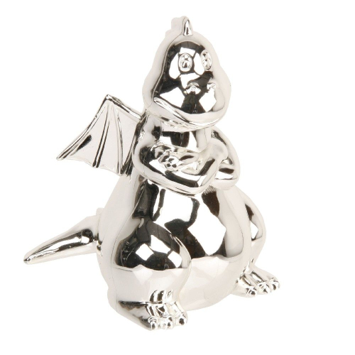 Preview: Spardose Glücksdrache, Elliot der niedliche Drach als Geldgeschenk, versilbert