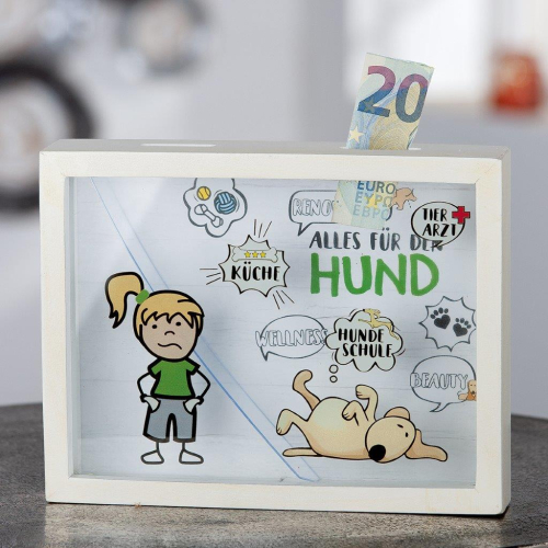 Preview: Spardose Alles für den Hund - 2 Einwurfschlitze - Geld fällt nur zum Hund