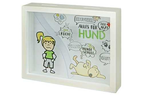Preview: Spardose Alles für den Hund - 2 Einwurfschlitze - Geld fällt nur zum Hund