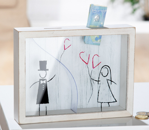 Spardose Hochzeitspaar - 2 Einwurfschlitze - Geld fällt nur zur Frau
