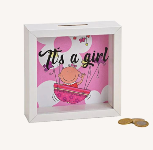 Die süße Spardose " Its a girl " für Mädchen - Rosa/Weiß