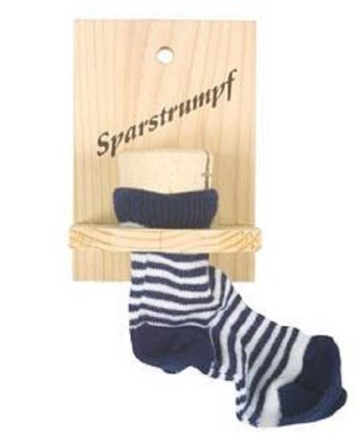 Preview: Der süße Sparstrumpf in Blau - Ringelsocke auf Halterung