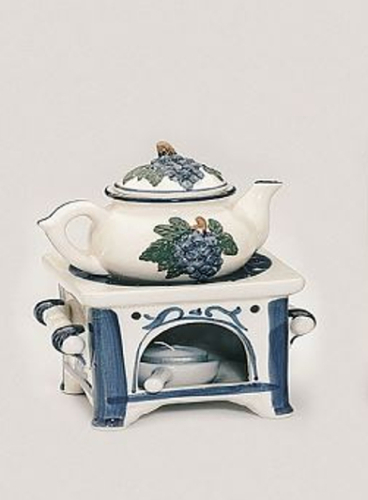 Preview: Die schnuckelige Duftlampe Herd mit Kanne aus Keramik - Duftstövchen, Aromalampe Kachelofen