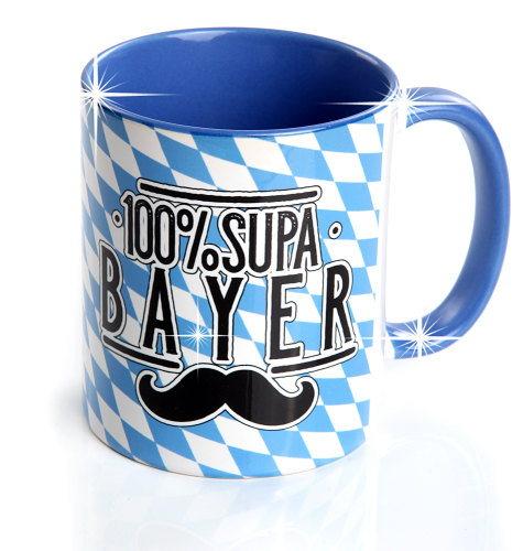 100 % SUPA Bayer -  Bayerisches Kaffeehaferl mit Raute und Text