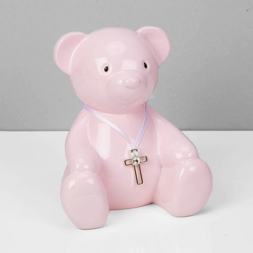 Preview: Die super süße TEDDY Spardose aus Metall mit Strasskreuz - Rosa