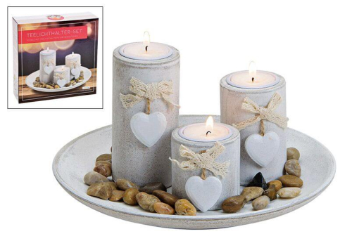 Geschenkset Teelichthalter rmit Herz incl. Dekosteine 5 teilig