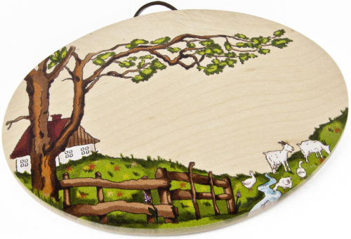 Türschild Holz mit buntem Druck incl. Gravur - Holzschild Haus im Grünen