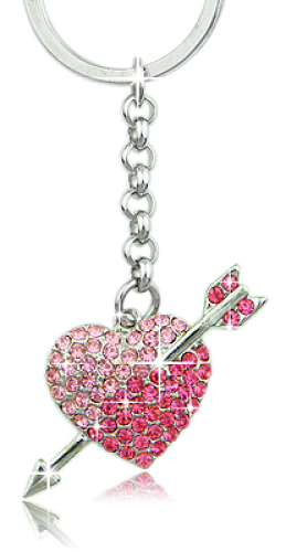 Preview: Der wunderschöne Schlüsselanhänger Strass -  Herz mit Pfeil - Amors Pfeil!