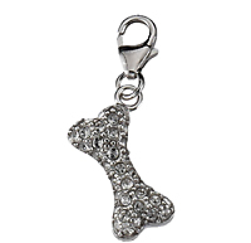 Charm Knochen mit Strass - Echt Silber 925 , Rhodiniert