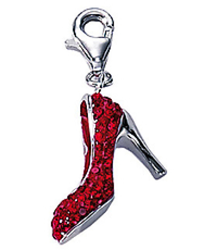 Charm High Heels mit rotem Strass - Echt Silber 925 , Rhodiniert