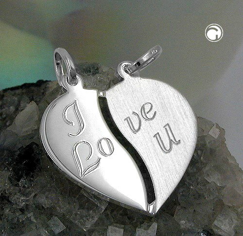 Der schöne Partneranhänger Herz - I love you - Echt Silber 925