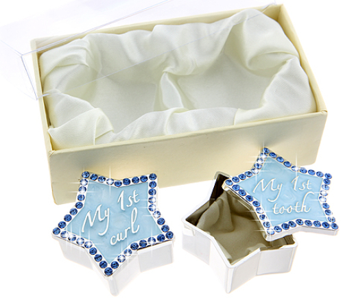 Preview: Das versilberte Geschenkset funkelnde Sterne für den ersten Zahn und die erste Locke 