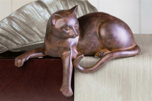 Die wunderschöne Katze als Kantenlieger - Dekofigur im Bronzedesign