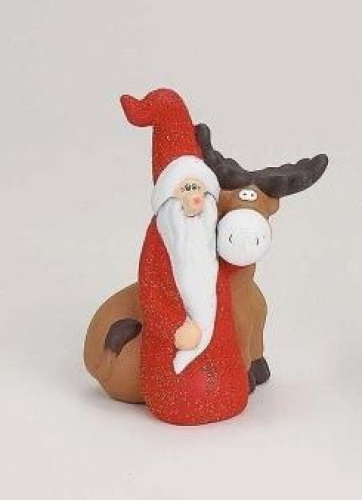 Der Nikolaus mit Elch aus Ton - Geniale Dekoidee - Knieend