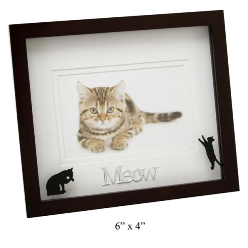 Fotorahmen "Meow" für Katzenliebhaber - 3D mit Aluminium  Schriftzug und Katzen Silhouetten hinter Glas