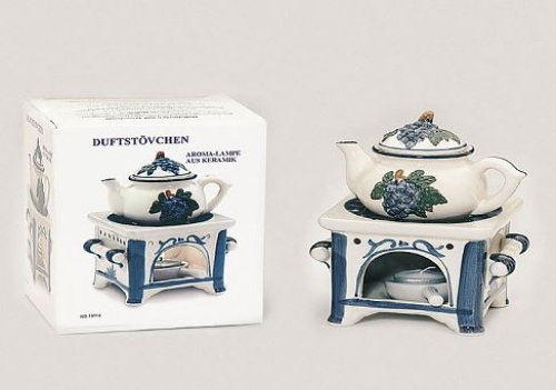 Preview: Die schnuckelige Duftlampe Herd mit Kanne aus Keramik - Duftstövchen, Aromalampe Kachelofen